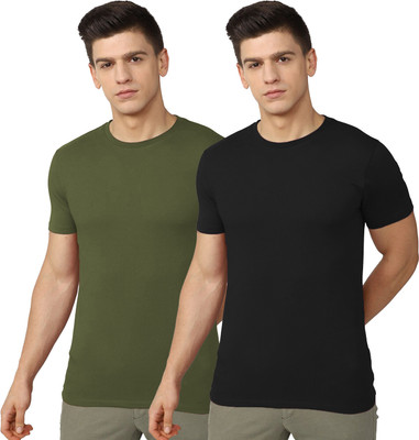 RULEDBYSUN Solid Men Round Neck Green, Black T-Shirt