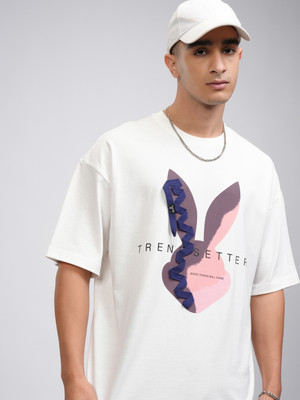 HIGHLANDER Printed Men Round Neck White T-Shirt