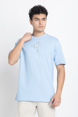 ADIDAS Printed Men Crew Neck Blue T-Shirt