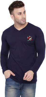 tfurnish Printed Men V Neck Dark Blue T-Shirt
