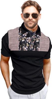 dhaari by unique creation Printed Men Polo Neck Black T-Shirt