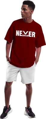 etsun Typography Men Round Neck Maroon T-Shirt