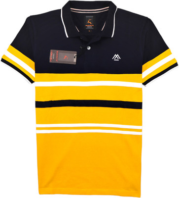 Magneto Striped Men Polo Neck Yellow T-Shirt