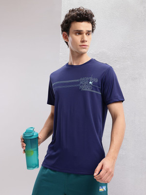 HRX by Hrithik Roshan Solid Men Round Neck Navy Blue T-Shirt