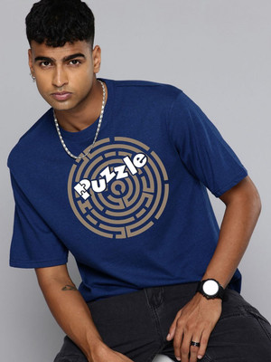 Moda Rapido Graphic Print Men Round Neck Dark Blue T-Shirt
