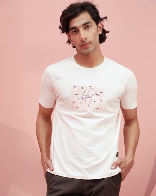 RARE RABBIT Printed Men Round Neck Beige T-Shirt