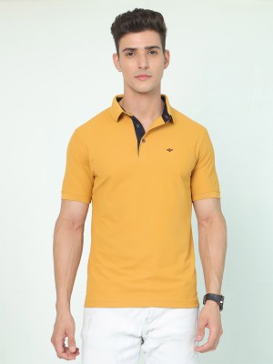 Stellers Solid Men Polo Neck Yellow T-Shirt