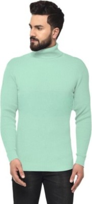 Mainstreamtrade Solid Men Turtle Neck Light Green T-Shirt