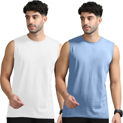 JB Jagoboy Solid Men Round Neck White, Blue T-Shirt