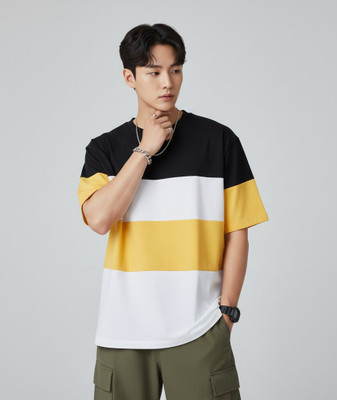 young style Solid Men Round Neck Yellow T-Shirt