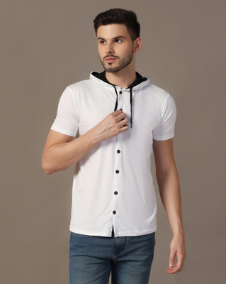 Blisstone Solid Men Hooded Neck White T-Shirt