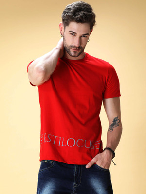 Estilocus Solid Men Round Neck Red T-Shirt