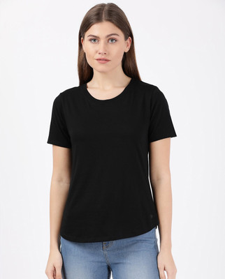 JOCKEY Solid Women Round Neck Black T-Shirt