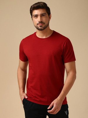 VAN HEUSEN Solid Men Crew Neck Red T-Shirt