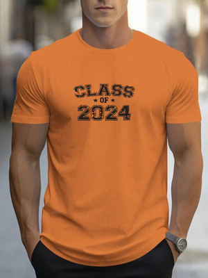 Vmens99 Graphic Print Men Round Neck Orange T-Shirt