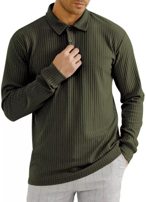 Madfrog Striped Men Polo Neck Green T-Shirt