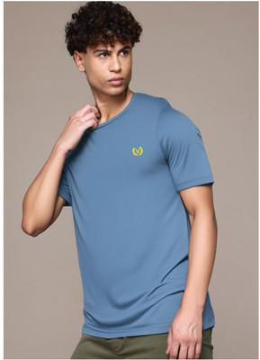 MACK JONNEY Solid Men Round Neck Dark Blue T-Shirt