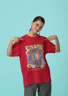 syom Graphic Print Women Round Neck Red T-Shirt