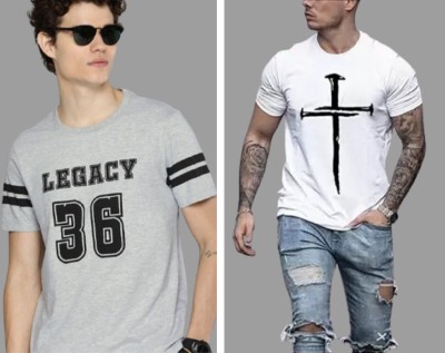 AR 9 Graphic Print Men Round Neck Grey, White T-Shirt