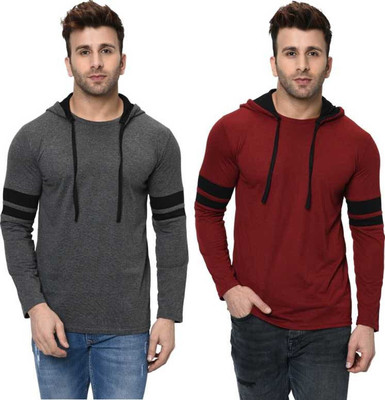 True Basket Solid Men Hooded Neck Multicolor T-Shirt