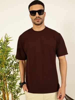 THOMAS SCOTT Solid Men Round Neck Brown T-Shirt