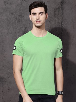 LazyChunks Printed Men Round Neck Light Green T-Shirt