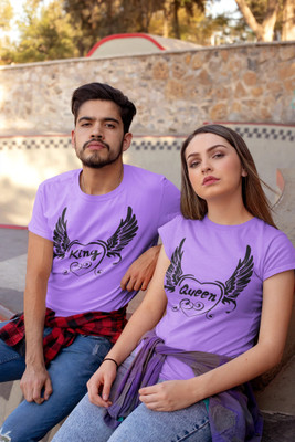 Tween Trends Printed Couple Round Neck Purple T-Shirt