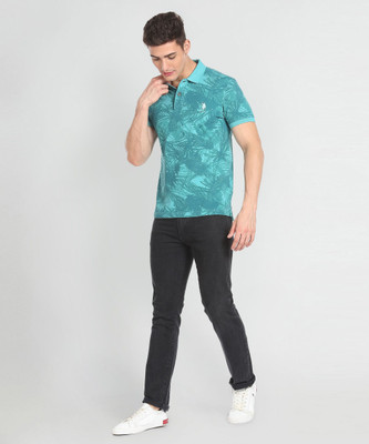 U.S. POLO ASSN. Printed Men Polo Neck Green T-Shirt