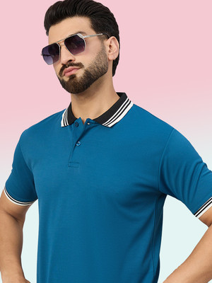 SINDHIGARMENT Solid Men Polo Neck Blue T-Shirt