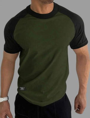 Mark TP Colorblock Men Round Neck Green, Black T-Shirt
