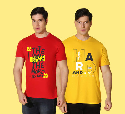 WOOSTRO Printed Men Round Neck Multicolor T-Shirt