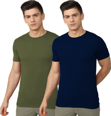 RULEDBYSUN Solid Men Round Neck Blue, Green T-Shirt