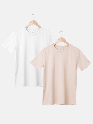 Air Garb Solid Men Round Neck White, Orange T-Shirt