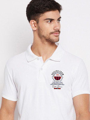 SZN Printed Men Polo Neck White T-Shirt