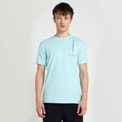 INFINIA Solid Men Round Neck Light Blue T-Shirt