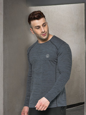 CHKOKKO Self Design Men Round Neck Grey T-Shirt