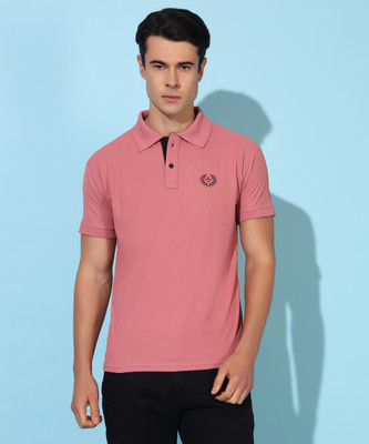 Christy World Solid Men Polo Neck Purple T-Shirt