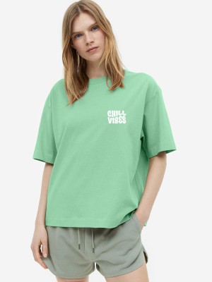 FALTU.CO Typography Women Round Neck Light Green T-Shirt