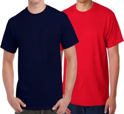 FRANSCART Solid Men Round Neck Navy Blue, Red T-Shirt