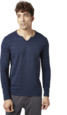 Urban Ranger by Pantaloons Striped Men High Neck Dark Blue T-Shirt