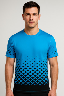 CAVRON Colorblock Men Round Neck Blue T-Shirt