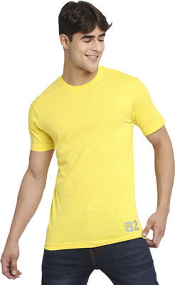 FRENCHIE Solid Men Round Neck Yellow T-Shirt