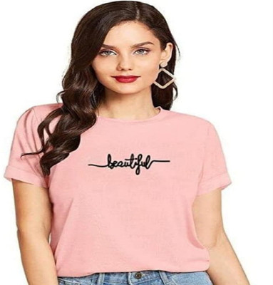 SAHAL FASHION Typography Women Round Neck Pink T-Shirt