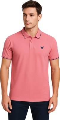RF Raves Solid Men Polo Neck Pink T-Shirt