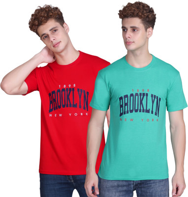 Zeffit Printed Men Round Neck Red, Light Green T-Shirt
