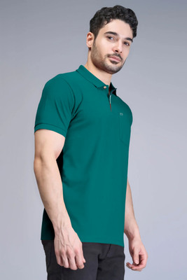 Triptee Solid Men Polo Neck Green T-Shirt