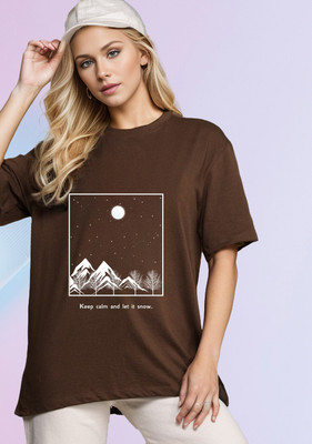 SLENOR Graphic Print Women Round Neck Brown T-Shirt
