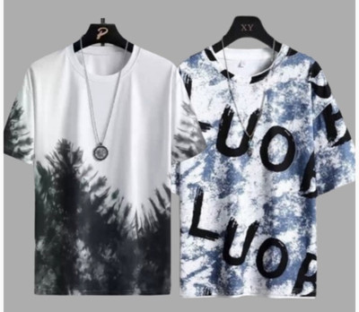 MarcLaure Printed Men Round Neck Black, White, Blue T-Shirt