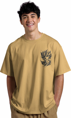 HS Closet Cove Printed Men Round Neck Beige T-Shirt