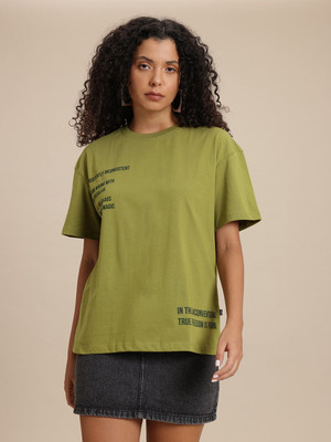 Roadster Printed Women Round Neck Green T-Shirt